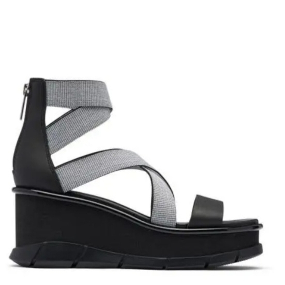 Sorel Joanie III Black/White Sporty Wedge Sandal with Straps Women's Size 7 NWT